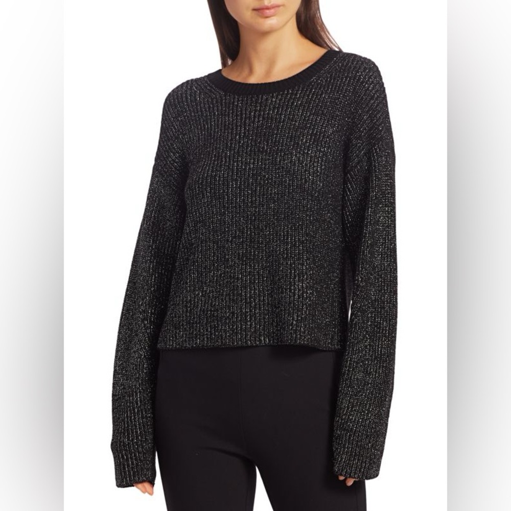 Rag & Bone Jubilee Metallic Merino Wool Blend Black Crew Neck Sweater Sz Large